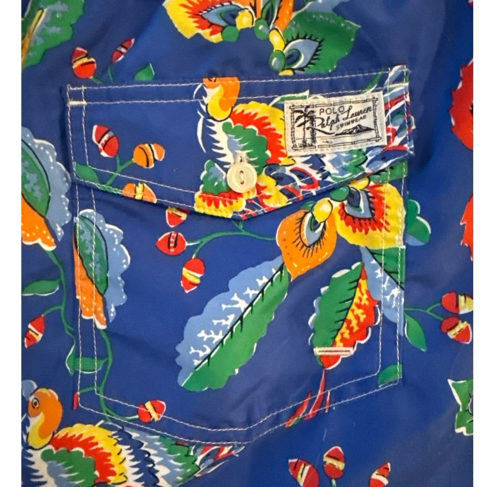 Polo Ralph Lauren Mens Tropical Swim Trunks Bird Floral XXL Blue Board Shorts